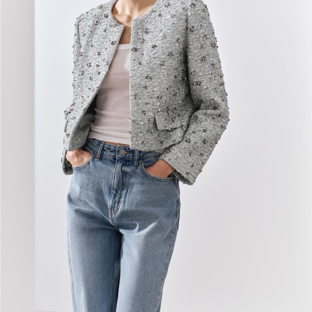 ZARA sequin Cropped Jacket - Picture 7 of 8